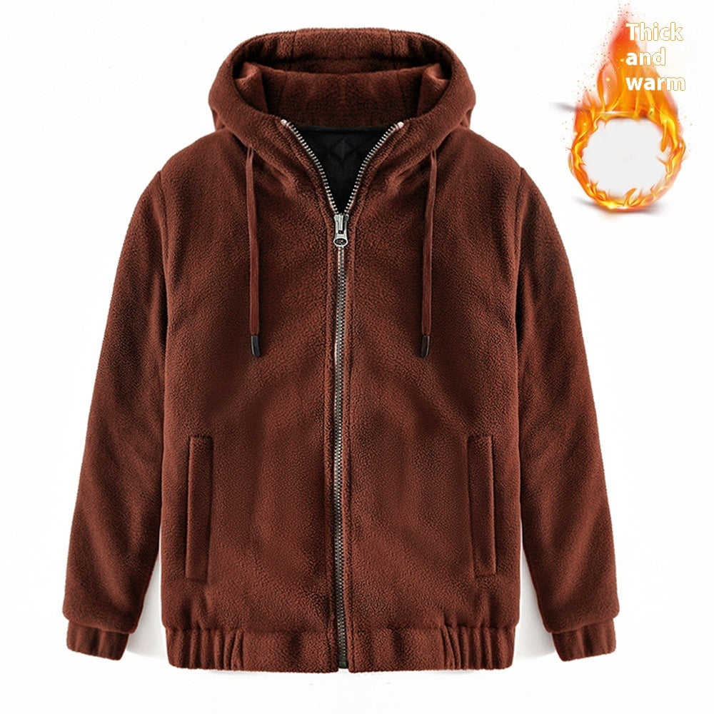 Winter Hooded Cardigan Keep Warm Pure Color Coat Thickened Fluff Sweater