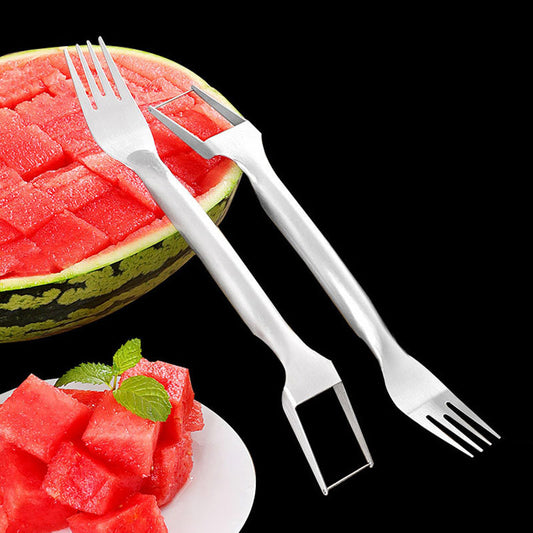 2 In 1 Watermelon Fork Slicer Multi-purpose Stainless Steel Watermelon Slicer Cutter Kitchen Fruit Cutting Fork