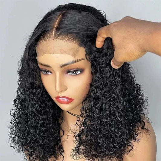 Deep Curly Short Bob Lace Frontal Natural Human Hair Wigs 200% Density