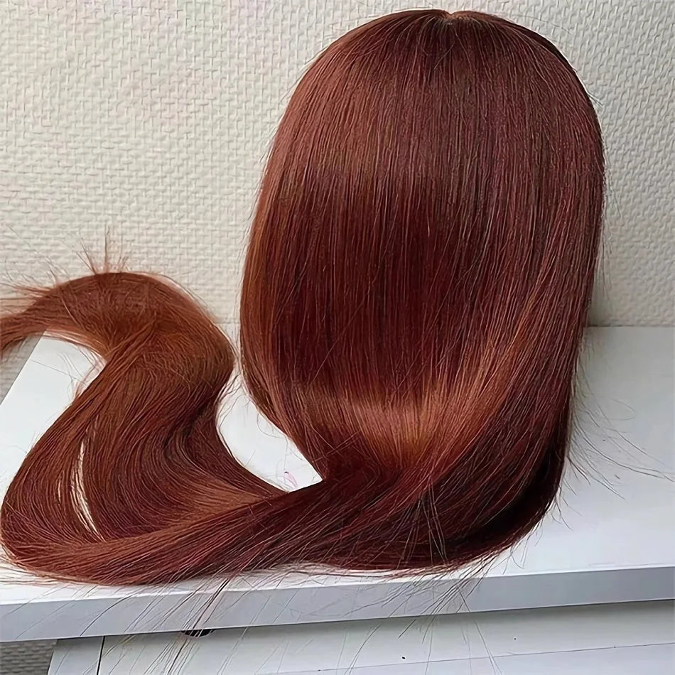 Reddish Brown Bone Straight 13x4 Human Hair Lace Front Wig Colored Brazilian Transparent Lace Frontal