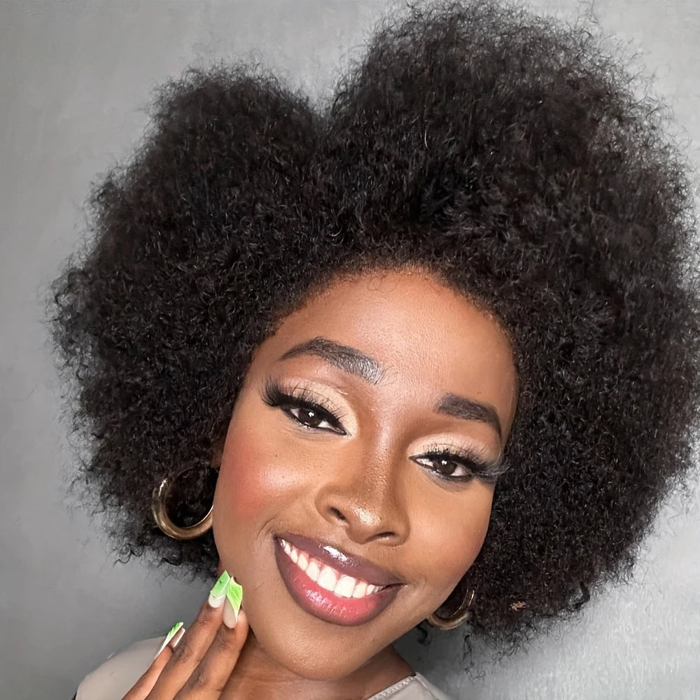 Afro Kinky Curly Lace Front Wig Natural Color  250% Density