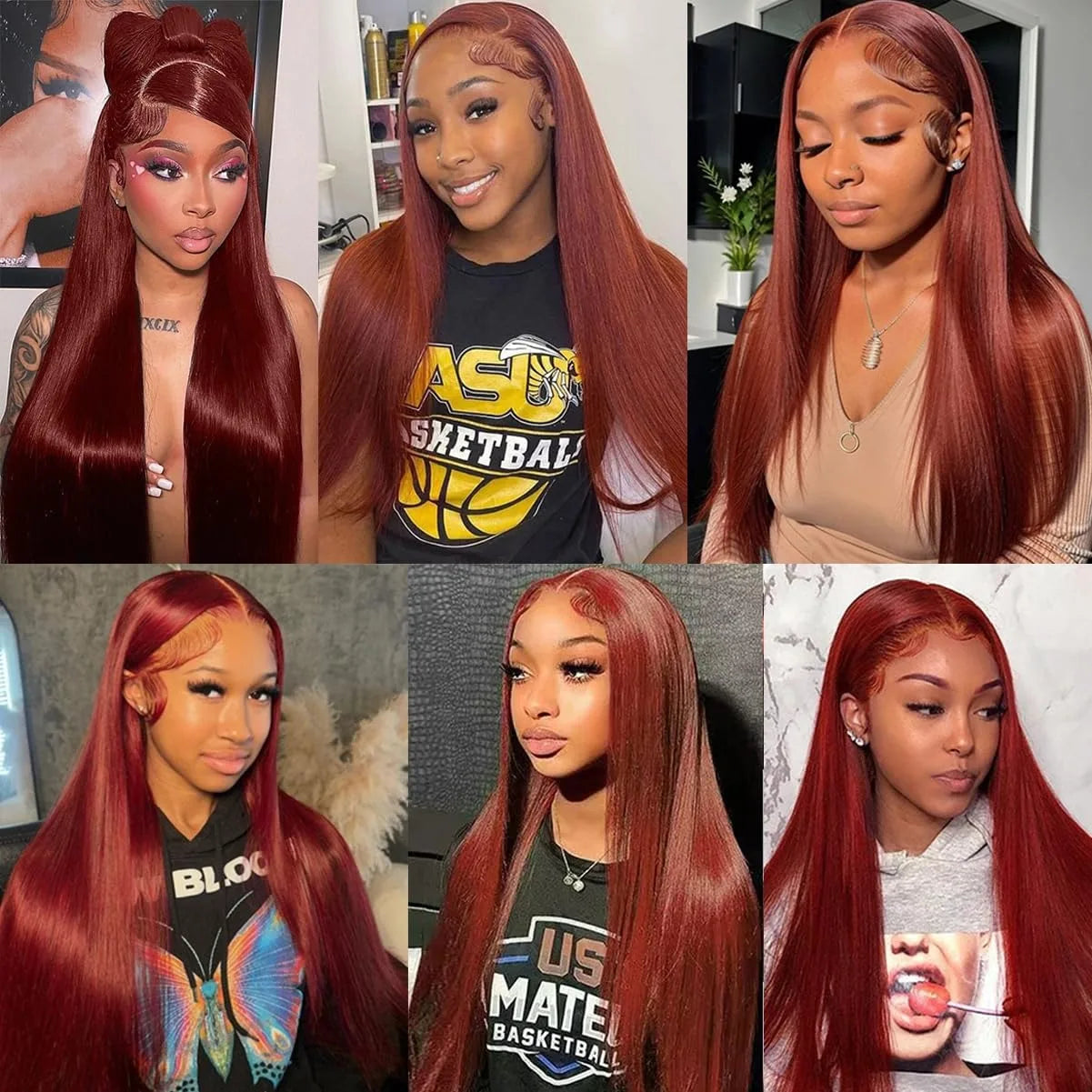 Reddish Brown Bone Straight 13x4 Human Hair Lace Front Wig Colored Brazilian Transparent Lace Frontal