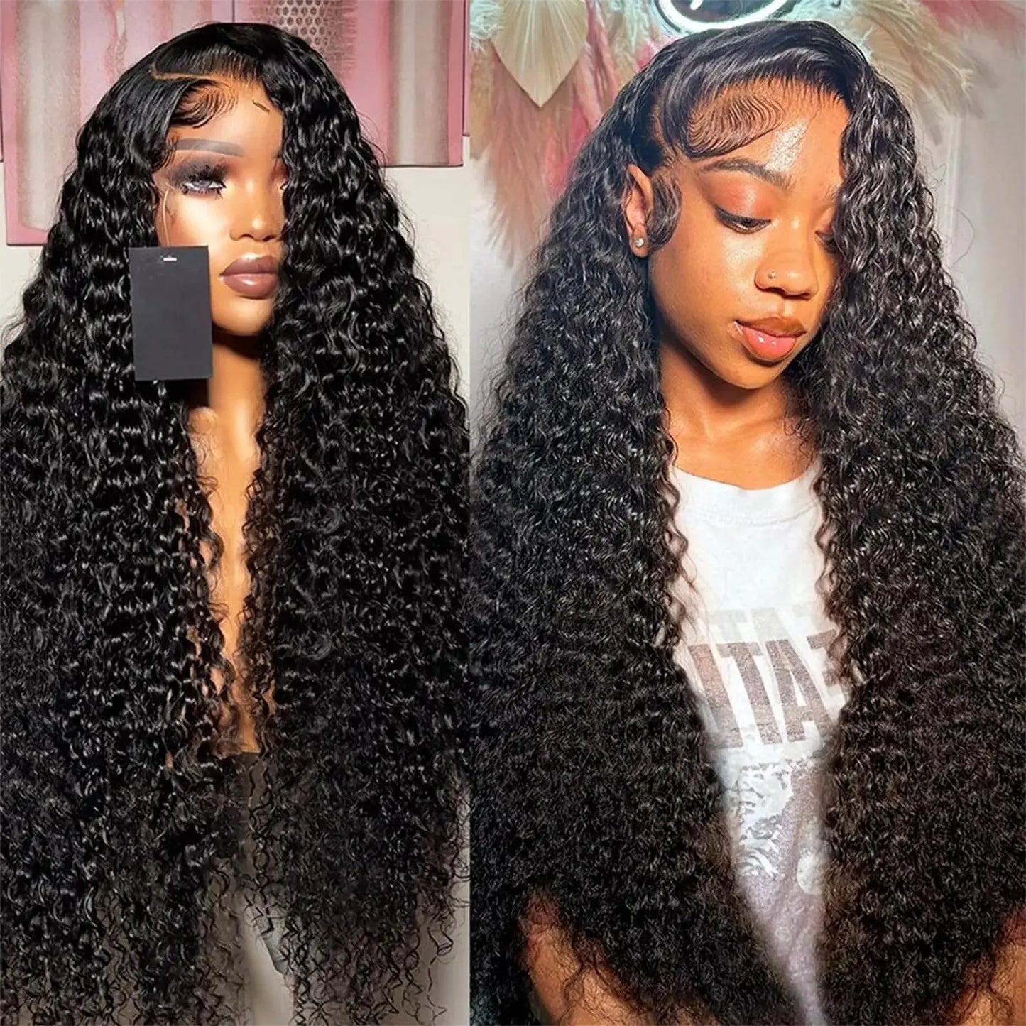 Curly Human Hair Wigs For Women Water Wave Lace Front  100% Human Hair