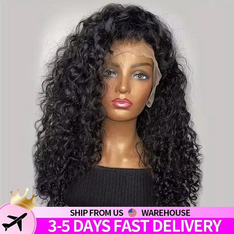 Curly Human Hair Wigs For Women Water Wave Lace Front  100% Human Hair