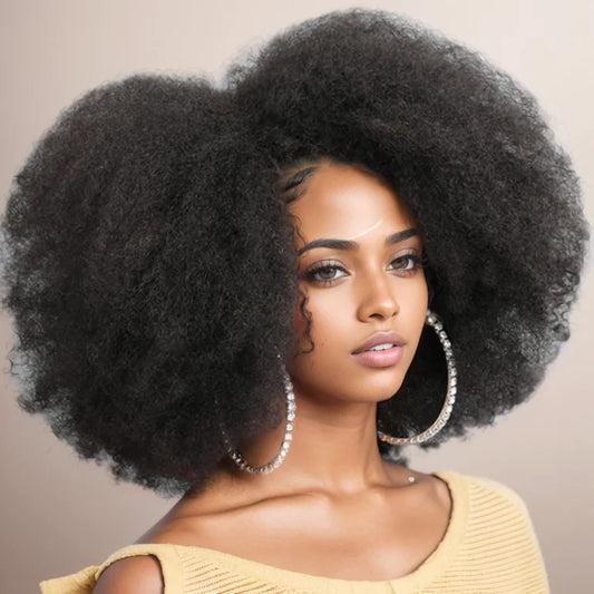 Afro Kinky Curly Lace Front Wig Natural Color  250% Density