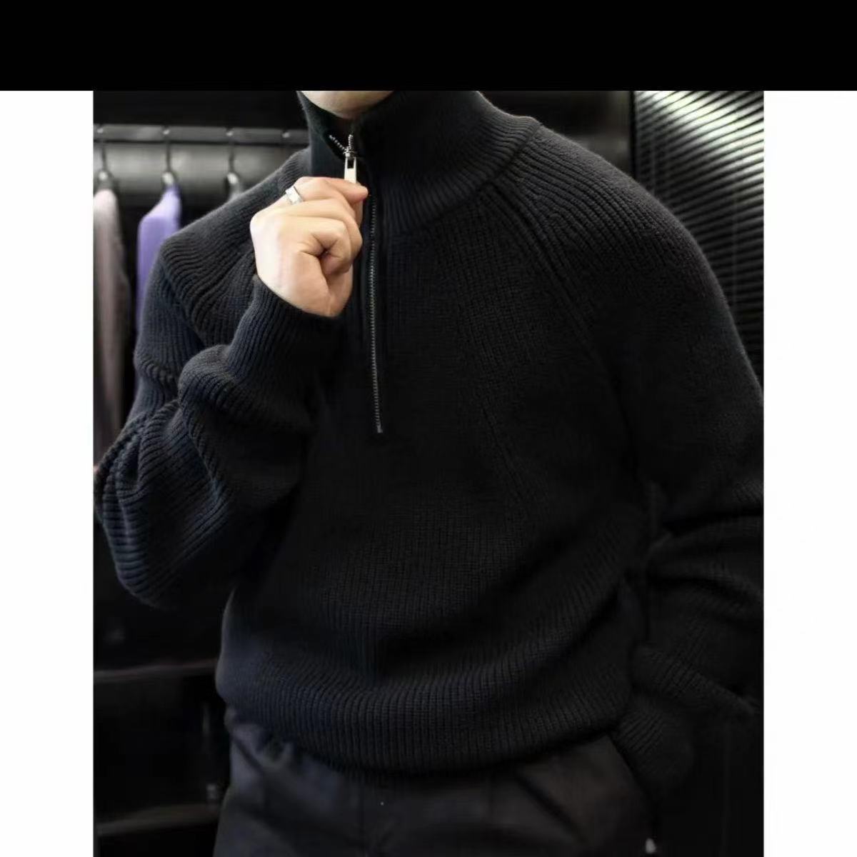 Men's Half Zipped Stand Collar Sweater Thickened