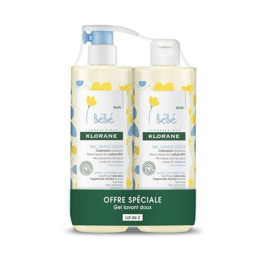 Klorane Gel Lavant Doux- Gentle Cleansing Gel Soothing Calendula Organically Farmed Flowers Tear-Free 2 X 500 ML